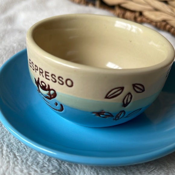 Espresso Cup and Saucer Blue and Tan Holds 2.67 ounces - Picture 9 of 10